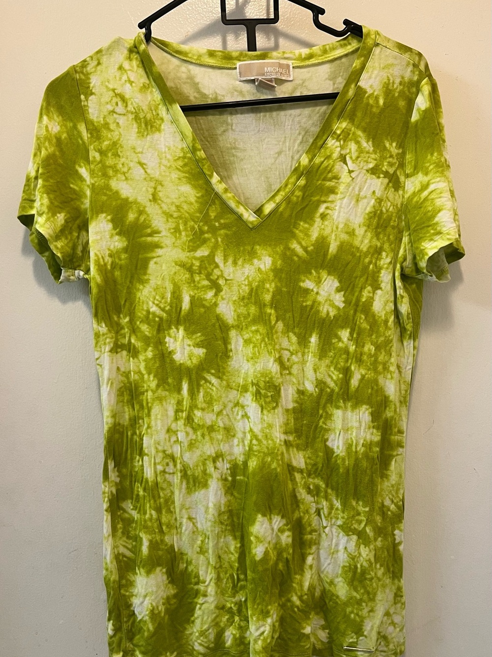 Michael Kors Lime Green and White Tie-Dye V-Neck Top
